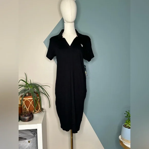 U.S. Polo Assn. Black Cotton Polo T-Shirt Dress M NWT - Picture 2 of 11